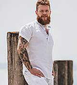 Pánske oblečenie - Ľanová košeľa Mojmír biela s krátkym rukávom - 15918946_