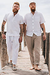 Pánske oblečenie - Ľanová košeľa Leslav biela s krátkym rukávom - 15919050_