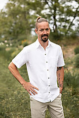 Pánske oblečenie - Ľanová košeľa Leslav biela s krátkym rukávom - 15919060_