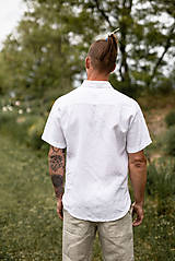 Pánske oblečenie - Ľanová košeľa Leslav biela s krátkym rukávom - 15919062_