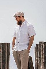 Pánske oblečenie - Ľanová košeľa Leslav biela s krátkym rukávom - 15919063_