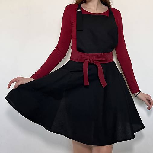  - čierna bavlnená zástera s kruhovou sukňou (Bordová) - 15921252_