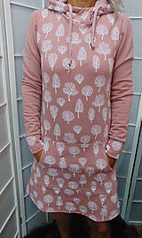 Šaty - Mikinové šaty s kapucí - stromy na pudrové S - XXXL - 15921141_