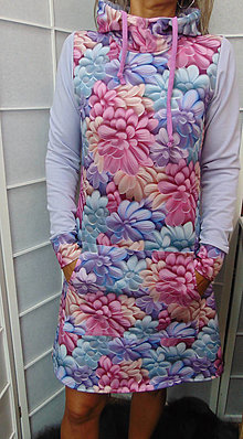 Šaty - Mikinové šaty s kapucí - květy S - XXXL - 15921116_