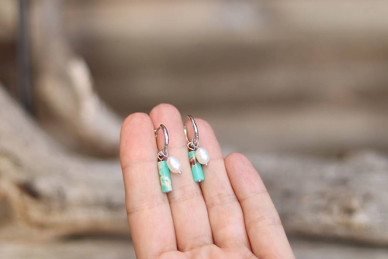 Náušnice kruhy jaspis regalit, perla