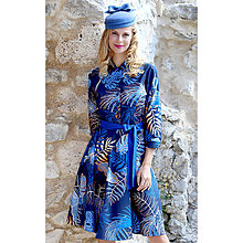 Šaty - Amber - košeľové šaty s listami na modrej, 3/4 rukáv - 15924033_