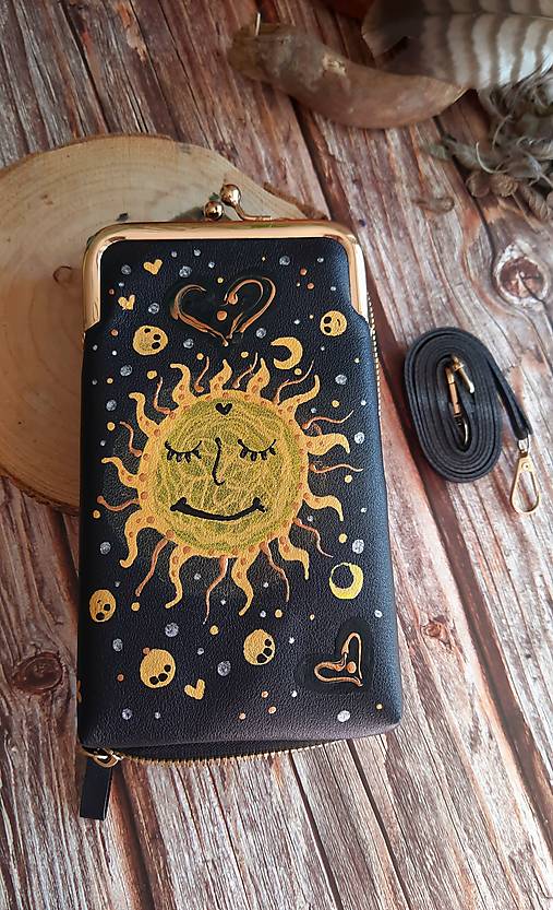 Maľovaná kabelka - slnko (čierna)