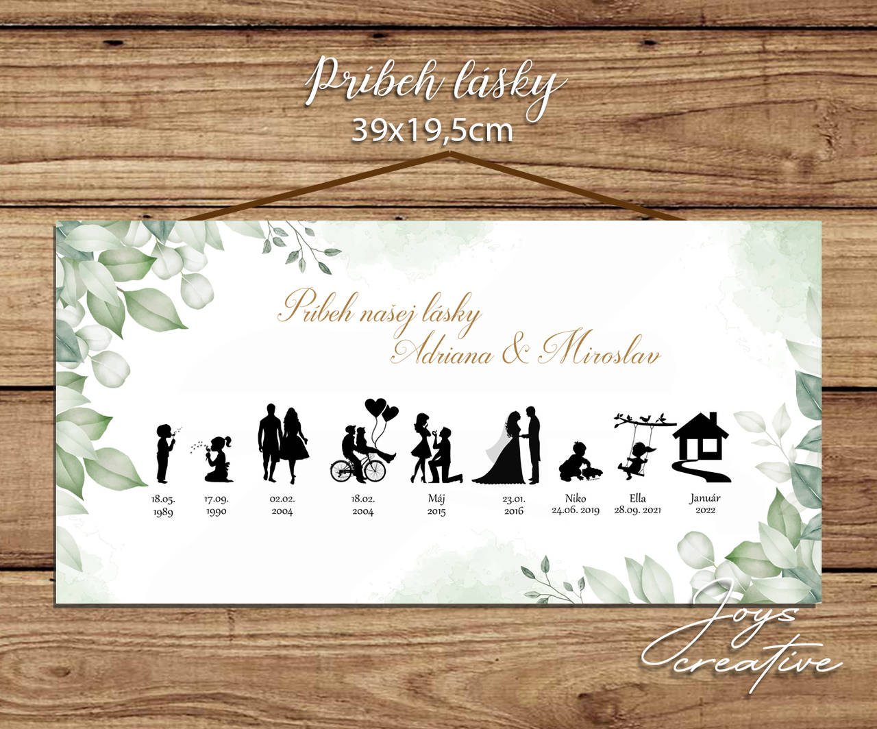 Časová os - Príbeh lásky nové dizajny 39x19,5cm (greenery lístky)