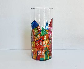 Dekorácie - Sklenená váza farebné mestečko - 15921750_