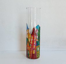 Dekorácie - Sklenená váza farebné mestečko - 15921760_