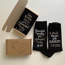 Ponožky, pančuchy, obuv - Maľované ponožky (pre svedka svadby čierne s nápisom nad členkom aj s iniciálami a dátumom svadby) - 15922778_