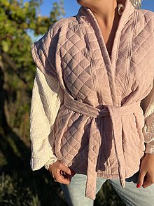 Vesty - Kimono vesta prešívaný mušelín - 15923314_