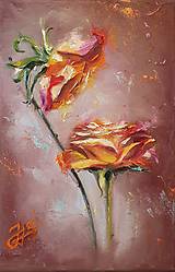 Obrazy - Obraz "Dve ruže" - olejomaľba, plátno, 20x30 cm - 15921792_