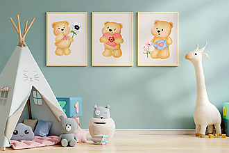 Obrazy - TEDDY BEAR Sada 3 Plagátov do detskej izby, art print, detský obrázok MEDVEDÍKY - 15923814_
