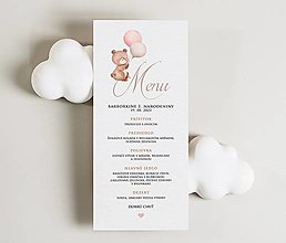 Papiernictvo - Detské narodeninové menu Medvedík s ružovým balónom - 15927057_