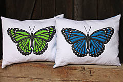 Úžitkový textil - Polštář bílý se zeleným motýlem - 15926151_