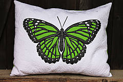 Úžitkový textil - Polštář bílý se zeleným motýlem - 15926152_