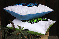 Úžitkový textil - Polštář bílý se zeleným motýlem - 15926154_