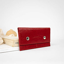 Peňaženky - Kožená midi peňaženka (červená) - 15925694_