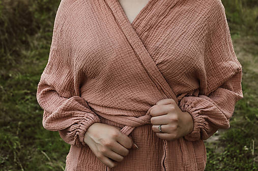 Kimoná - Staroružové mušelínové kimono - 15928278_
