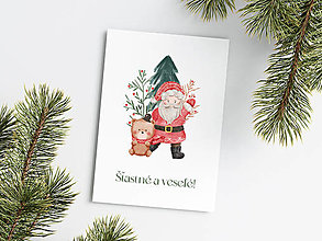 Papiernictvo - Vianočná pohľadnica - Santa a Medvedík - 15931913_