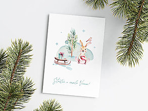 Papiernictvo - Vianočná pohľadnica - Zajko a Sánky - 15932163_