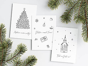 Papiernictvo - Set 3 vianočných pohľadníc - Vianočný stromček a Kostol - 15932266_