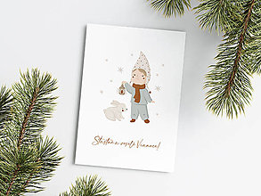 Papiernictvo - Vianočná pohľadnica - Dievčatko a Zajko - 15932339_
