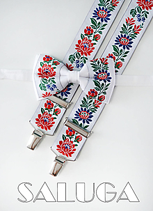 Pánske doplnky - Folklórny pánsky alebo detský biely motýlik a traky - folkový - ľudový - 15933500_