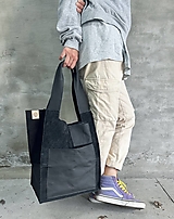 Veľké tašky - ČIERNA zošívaná kožená shopper taška - 15935041_