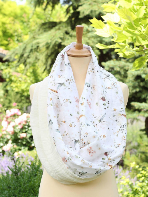 Veľký dámsky kvetinový nákrčník zo 100% ľanu "Vintage rosa"