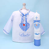 Detské oblečenie - Košieľka na krst v ľudovom štýle svetlomodrá - 15936693_