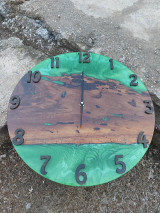 Hodiny - Epoxidové nástenné hodiny smaragdovo zelené s číslami - 15938669_
