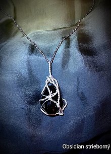 Náhrdelníky - náhrdelník s obsidiánom strieborným - 15940327_