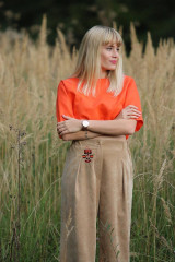 Topy, tričká, tielka - Ľanový crop top Pomaranč - 15941098_