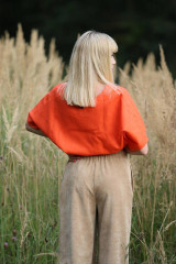 Topy, tričká, tielka - Ľanový crop top Pomaranč - 15941102_