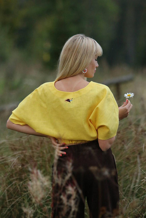 Topy, tričká, tielka - Ľanový crop top Lúče slnka - 15941114_