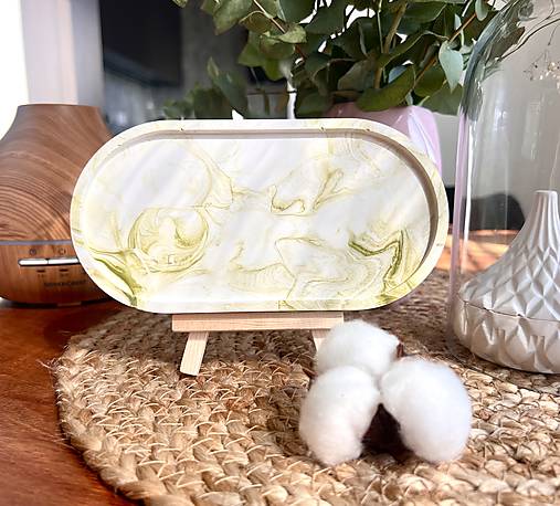 Úložné priestory & Organizácia - Sadrový stojan na vaše šperky, podnos na dekorácie a sviečky  v technike mramoru (Mramorová  Fialová) - 15941538_