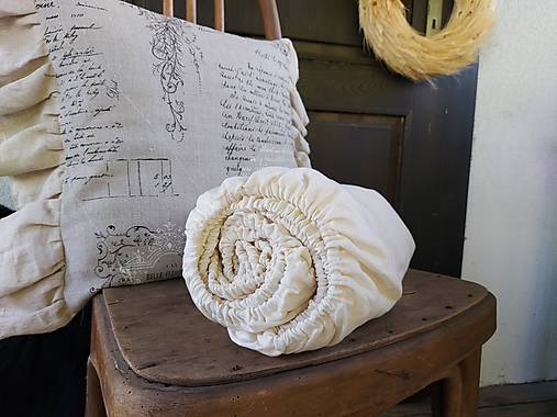 Úžitkový textil - Smotanová, ľanová plachta s gumičkou - 15941068_
