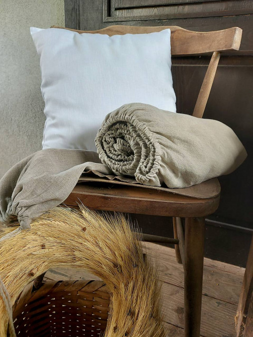 Úžitkový textil - Natur, ľanová plachta s gumičkou  (rozmer matracu: 180x200x23 cm) - 15941091_