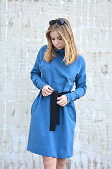 Šaty - Dámske teplákové šaty VIVIENNE s rolákom (Modrá) - 15944133_