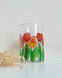Dekorácie - Sklenená okrúhla váza tulipány - 15944002_