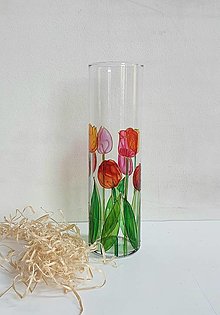 Dekorácie - Sklenená okrúhla váza tulipány - 15944009_
