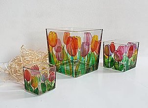 Svietidlá - Sklenený svietnik tulipány - 15944077_