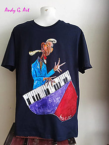 Topy, tričká, tielka - Ručnemaľované tričko - Jazz man - 15946509_