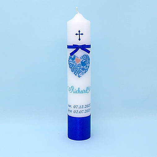 Ľudová modrá sviečka na krst