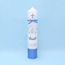 Sviečky - Modrá sviečka na krst s anjelikom a ružičkami - 15948388_