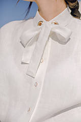 Blúzky a košele - Ľanová košeľa s mašľou (Biela) - 15948649_