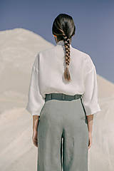 Blúzky a košele - Ľanová košeľa s mašľou (Biela) - 15948653_