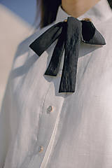 Blúzky a košele - Ľanová košeľa s mašľou (Čierno-biela) - 15948666_